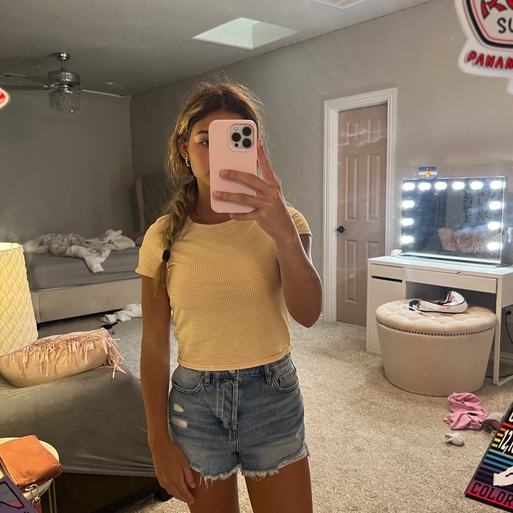 American eagle Yellow/white plaid crop top